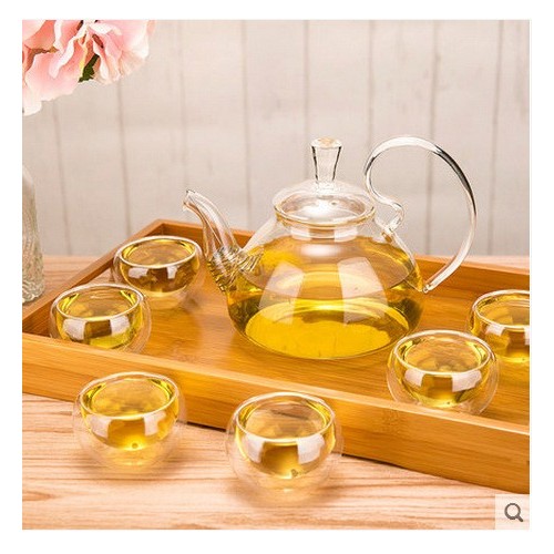 Heat Resistant Glass Thickened Glass Flower Teapot Set Fruit Tea High Handle Pot